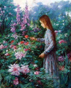 女性 Painting - 花を摘む女の子